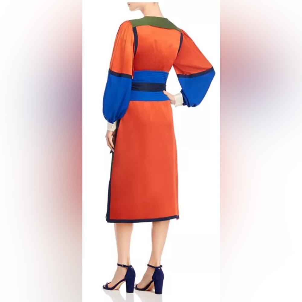 Tory Burch Vibrant Colorblock Midi Dress - Orange, Blue, Green - Picture 2 of 6